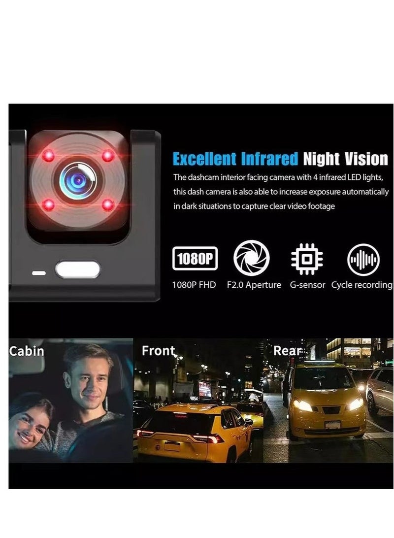 Bukela Car Dual Lens Dash Cam HD 1080P Front/Rear/Inside Video Recorder Camera G-Sensor - Image 3