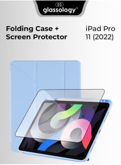 glassology iPad Protective Case Y Fold + Screen Protector for iPad Pro 11 2022 Blue : Case Combo with Pencil Holder, Slim Stand Shockproof Tablet Cover, Auto Wake/Sleep with Screen Protector  - Image 1