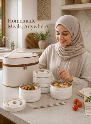 مجموعة حاويات غداء محمولة معزولة مع صندوق غداء حراري، 4 حاويات غداء منفصلة قابلة للتكديس للبالغين والأطفال والرجال والنساء، سعة 66 أونصة/8.25 كوب (أبيض، 4 طبقات) - view 5