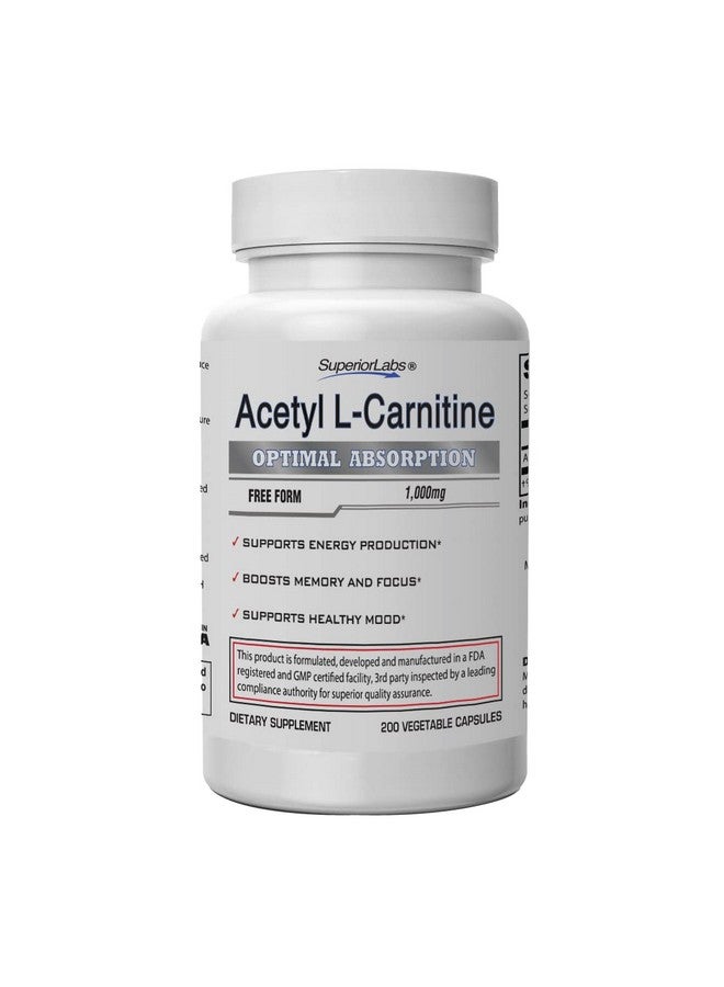 Superior Labs | Acetyl L-Carnitine 1000mg | 200 caps | Maximum Absorption | Pure Vegetable Capsules | Zero Synthetic Additives | Superior Absorption - Image 1