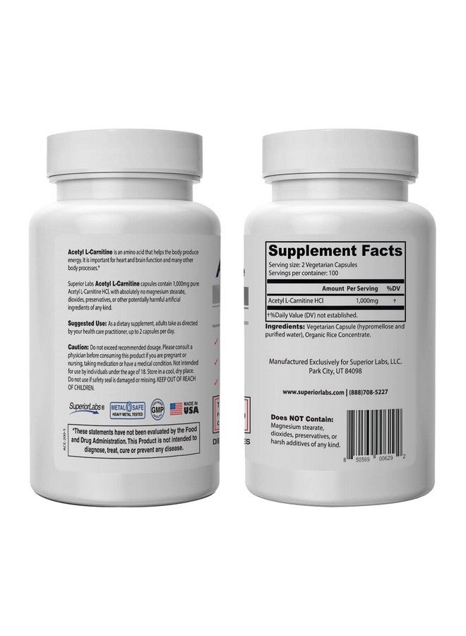 Superior Labs | Acetyl L-Carnitine 1000mg | 200 caps | Maximum Absorption | Pure Vegetable Capsules | Zero Synthetic Additives | Superior Absorption - Image 2