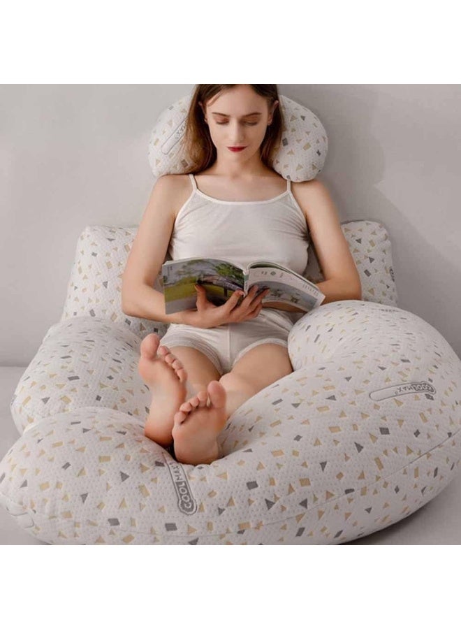 SKY-TOUCH وسادة الحمل، وسادة للنائمين على الجانب للحوامل، دعم للخصر والبطن والساقين، وسادة على شكل U متعددة الوظائف لدعم النوم الجانبي المريح للخصر والبطن والظهر، قابلة للإزالة والغسل - Image 4