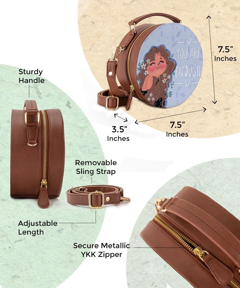 Kalankit Sling Bag For Woman | Vegan Leather Round Box Sling Bags For Teenage Girls | Stylish Crossbody Side Bag | Cute Birthday Gifts For Women - Image 2