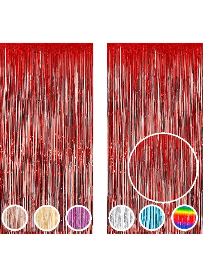 مارك ستارة فويل حمراء | 1 × 2 متر خلفية حفلات من الزينة المعدنية للهالوين، وحفلات استقبال المولود الجديد، وحفلات الزفاف، والعيد، والتخرج، وديكورات حفلات أعياد الميلاد [عبوة من قطعتين] - Image 1