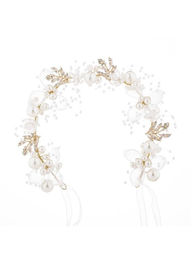 KAYZON Wedding Hair Accessories for Kids, Flower Girl Accessory, Princess Headpiece White Headband Pearl and Girls Cute Bridal Band, Women's Fashion Headbands, Flower Pearl Gold - Image 1