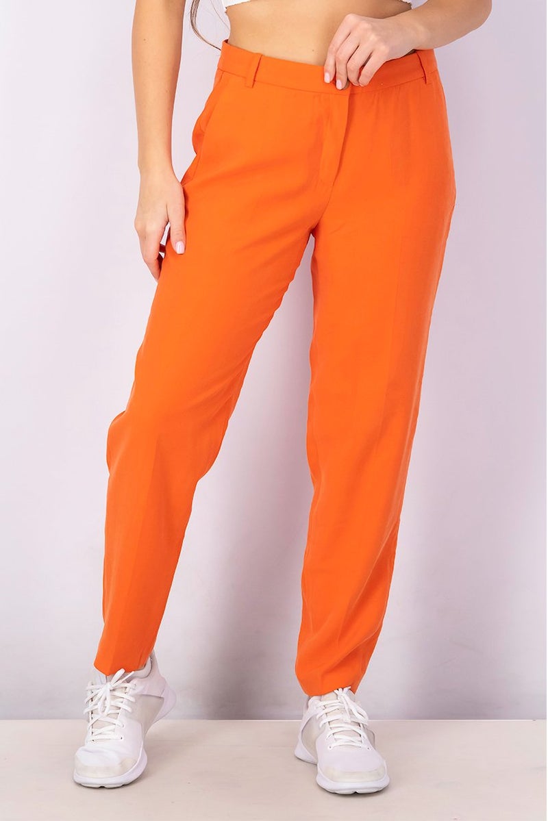 ESPRIT Women Regular Fit Solid Chino Pants, Orange - Image 1