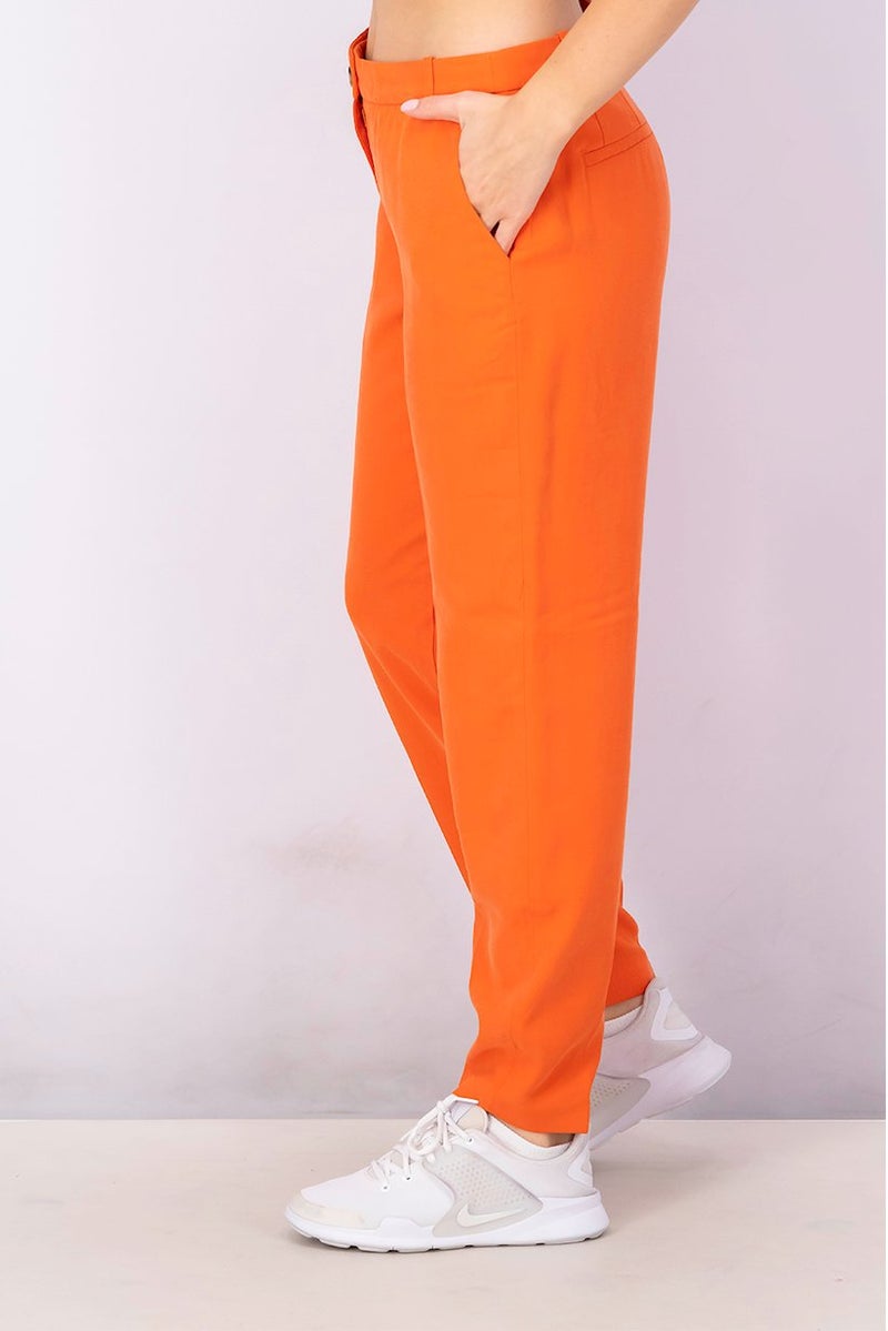 ESPRIT Women Regular Fit Solid Chino Pants, Orange - Image 3