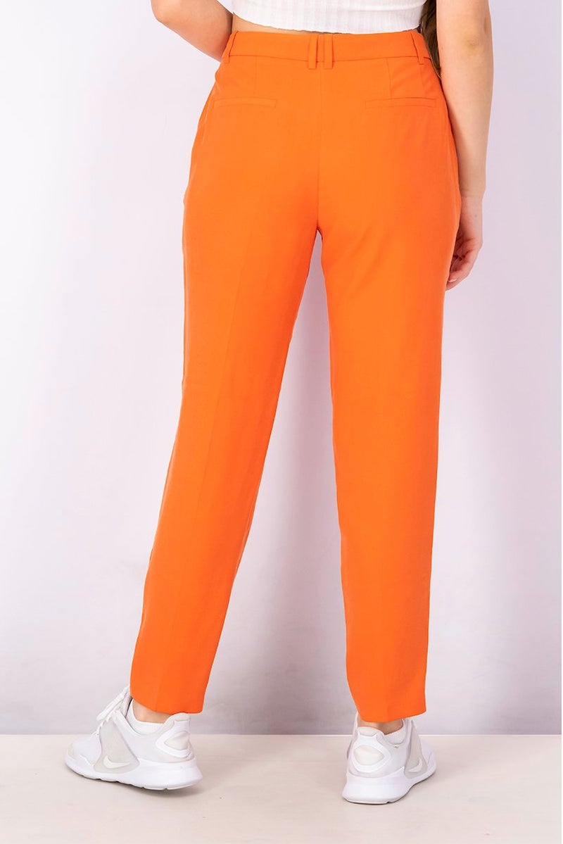 ESPRIT Women Regular Fit Solid Chino Pants, Orange - Image 4