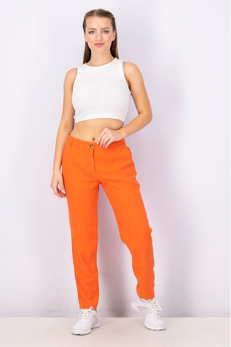 ESPRIT Women Regular Fit Solid Chino Pants, Orange - Image 2
