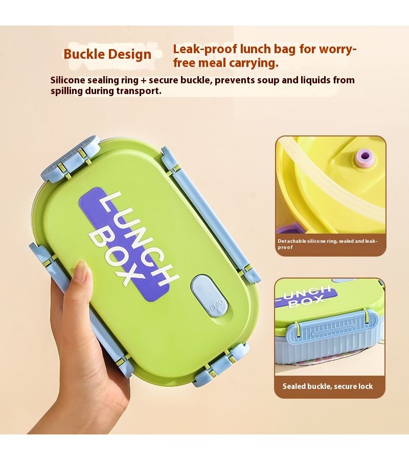 304 Stainless Steel Microwaveable Bento Box With Lid Blue Green Striped Fresh Keeping For Office - Image 3