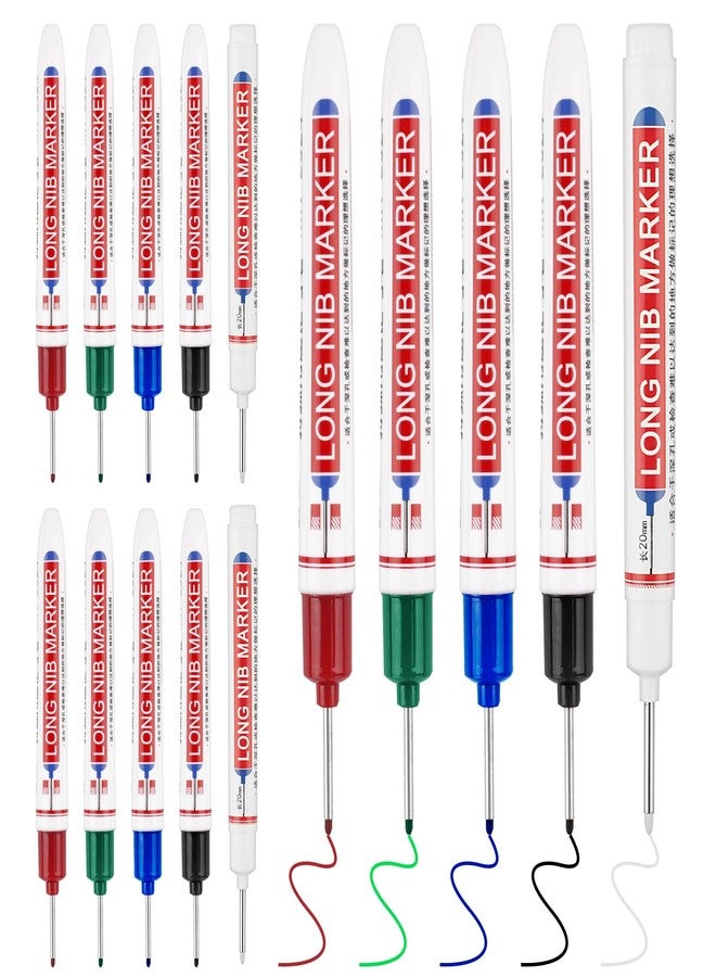 Mkobon 15 Pcs Long Head Deep Hole Marker, 20 mm Long Nose Nib Deep Reach Metal Marking Pen, Quick-drying Waterproof Permanent Pens For Carpenter, Woodworking, Construction (Colorful) - Image 1