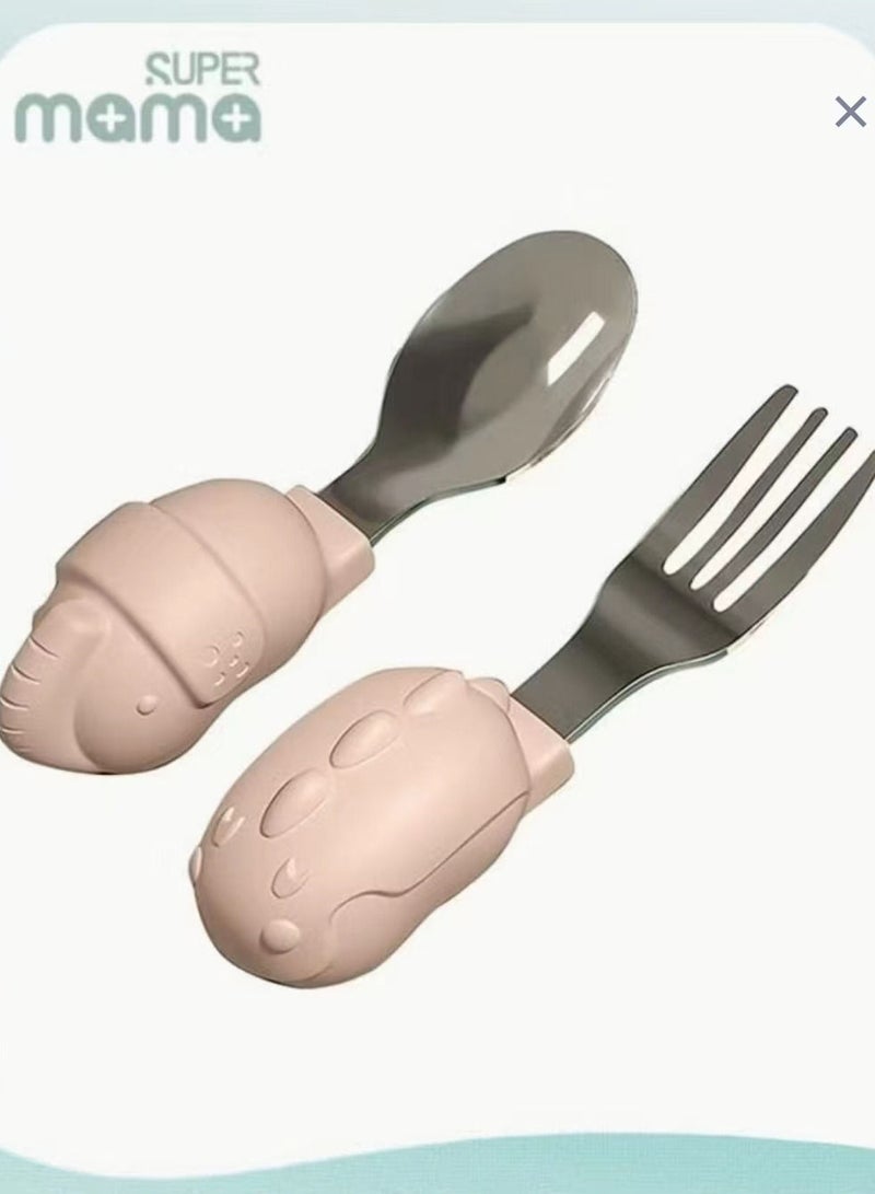 SUPERMAMA Baby Spoon Fork Set, Stainless Steel Self Feeding Kids Utensils - Image 1
