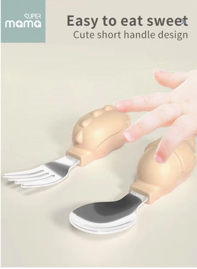 SUPERMAMA Baby Spoon Fork Set, Stainless Steel Self Feeding Kids Utensils - Image 3