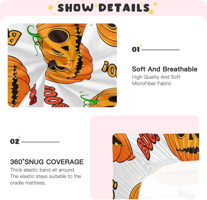 Halloween Goofy Pumpkins Crib Sheets for Boys Girls Ultra Soft Breathable Baby Crib Sheet Fitted Crib Sheets for Standard Size Crib and Toddler Mattresses, 39 x 27 Inch - Image 5