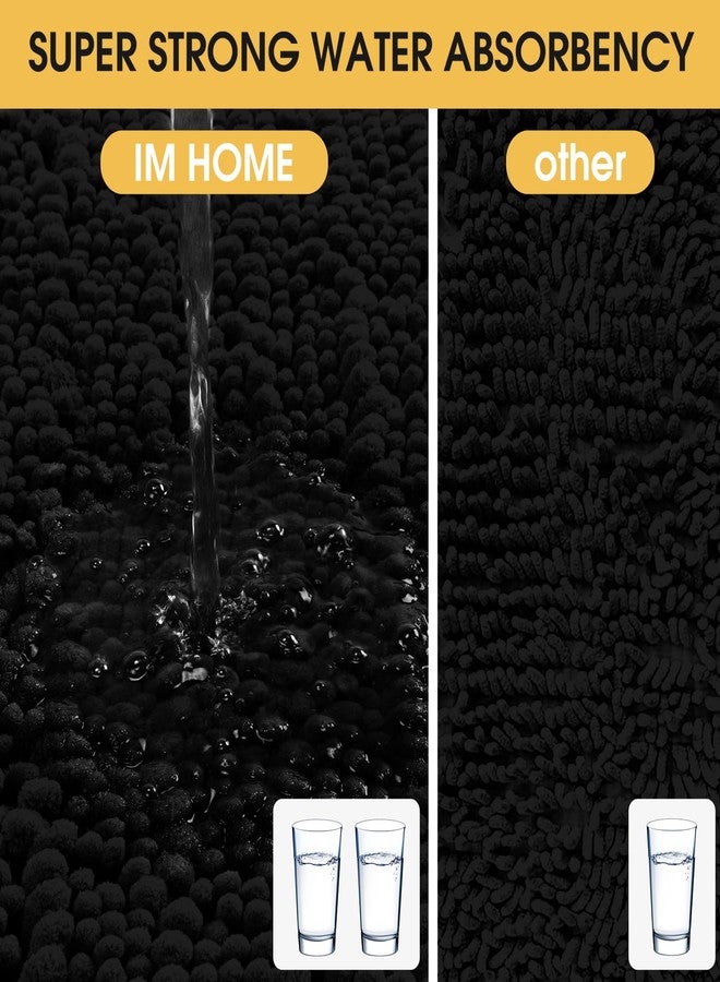 ACCUMTEK Upgrade Extra Large Black Bathroom Rug Set 3 Pieces Ultra Soft, Thick Absorbent Bath Mats, Non Slip Chenille Toilet Mat for Bathroom, Bedroom, Kitchen - Image 4