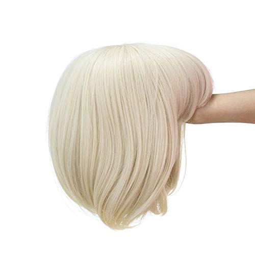 SWACC 10 Inch Short Straight Bob Wig with Bangs Synthetic Colorful Cosplay Daily Party Flapper Wig for Women with Wig Cap (Platinum Blonde) - Image 5