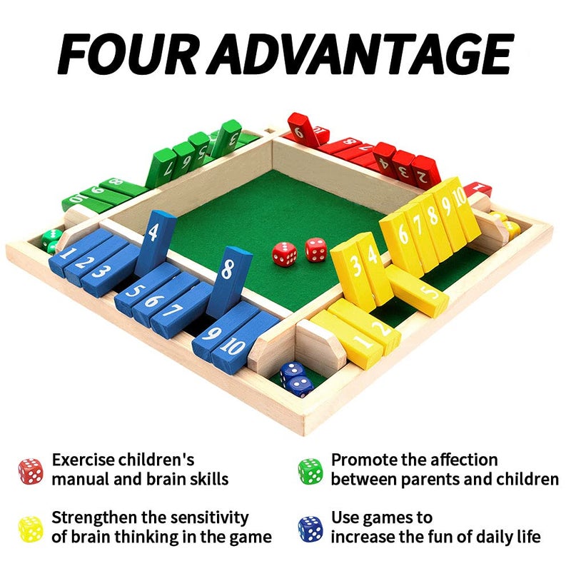 Nicecho Shut The Box Dice Game,2-4 Player Family Wooden Board Table Math Games for Adults and Kids, 8 Dices Classics Games for Classroom,Home,Party or Pub - Image 4