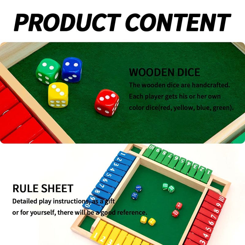 Nicecho Shut The Box Dice Game,2-4 Player Family Wooden Board Table Math Games for Adults and Kids, 8 Dices Classics Games for Classroom,Home,Party or Pub - Image 5