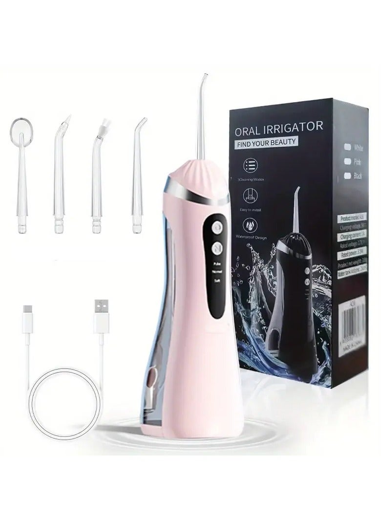 DIGI CORE Water Dental Flosser Portable Oral Irrigator, 200ML Cordless Rechargeable Teeth Cleaner With 3 Cleaning Modes & 4 Replaceable Nozzles, Waterproof Design, Easy Installation, High-Pressure Jet for Effective Teeth & Gum Cleaning Pink - Image 1