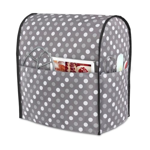 Luxja Dust Cover Compatible with 6-8 Quart Stand Mixer, Cloth Cover with Pockets for Stand Mixer and Extra Accessories, Gray Dots - Image 1