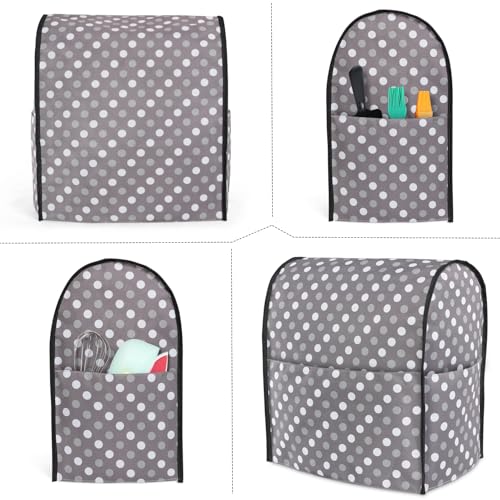 Luxja Dust Cover Compatible with 6-8 Quart Stand Mixer, Cloth Cover with Pockets for Stand Mixer and Extra Accessories, Gray Dots - Image 3