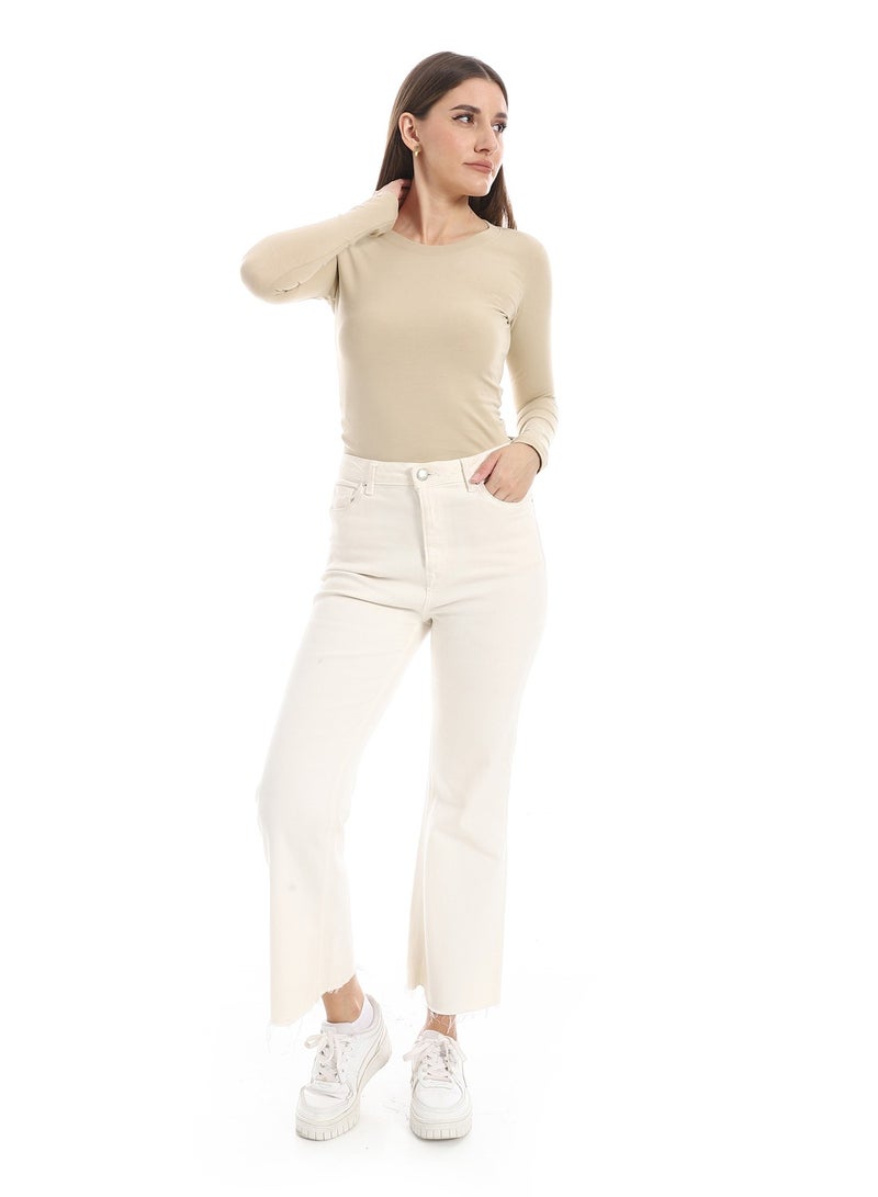 Andora Round Neck Slip On Beige Basic Top_Beige - Image 5