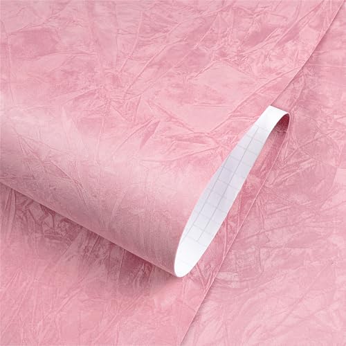 ReWallpaper 30inX165ft Pink Velvet Peel and Stick Wallpaper Removable Textured Coral Pink Wall Paper for Girls Bedroom Self Adhesive Soft Velvet Fabric Wall Covering for Nursery Room Accent Walls - Image 3