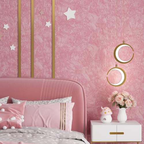 ReWallpaper 30inX165ft Pink Velvet Peel and Stick Wallpaper Removable Textured Coral Pink Wall Paper for Girls Bedroom Self Adhesive Soft Velvet Fabric Wall Covering for Nursery Room Accent Walls - Image 1