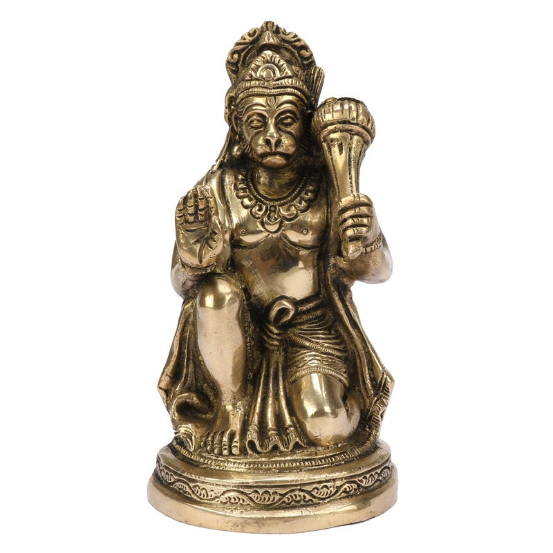 Kartique Kartique Brass Hanuman Idol Statue Moorti 6 Tall Kneeling Posture with Gada Intricate Detailing for Home Temple Dcor  - Image 1