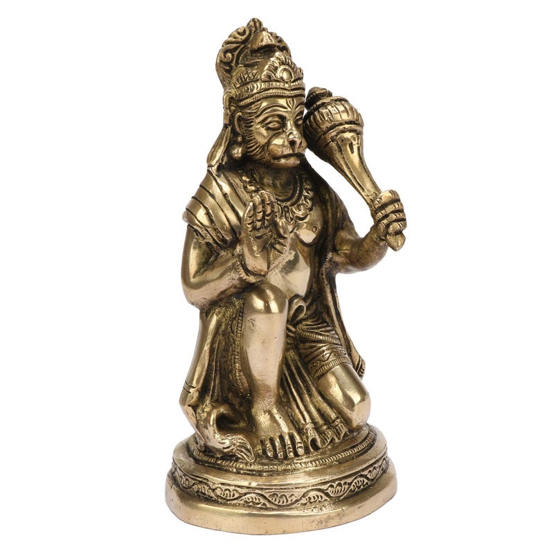 Kartique Kartique Brass Hanuman Idol Statue Moorti 6 Tall Kneeling Posture with Gada Intricate Detailing for Home Temple Dcor  - Image 2