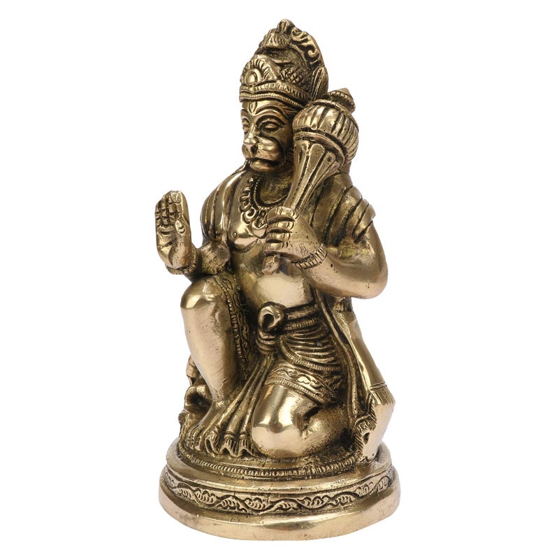 Kartique Kartique Brass Hanuman Idol Statue Moorti 6 Tall Kneeling Posture with Gada Intricate Detailing for Home Temple Dcor  - Image 3
