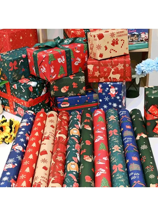 Christmas Wrapping Paper Roll 10 Sheets Large 19.7x29.1 Inch Snowflake Reindeer Patterns - Image 1