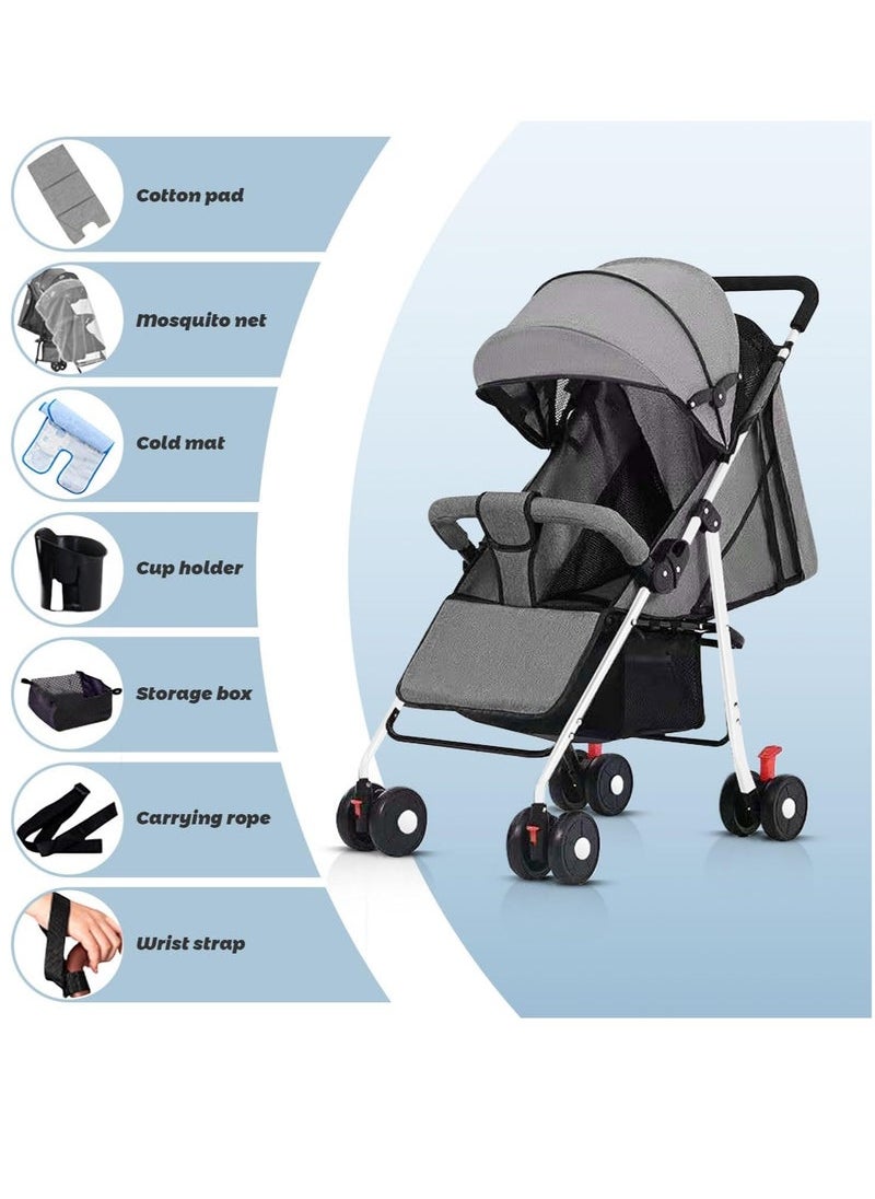 Stroller, 0-36 months Lightweight Travel Stroller with Storage Basket Foldable Travel Pram Detachable Bumper for Toddler Stroller,5-Point Safety Harness