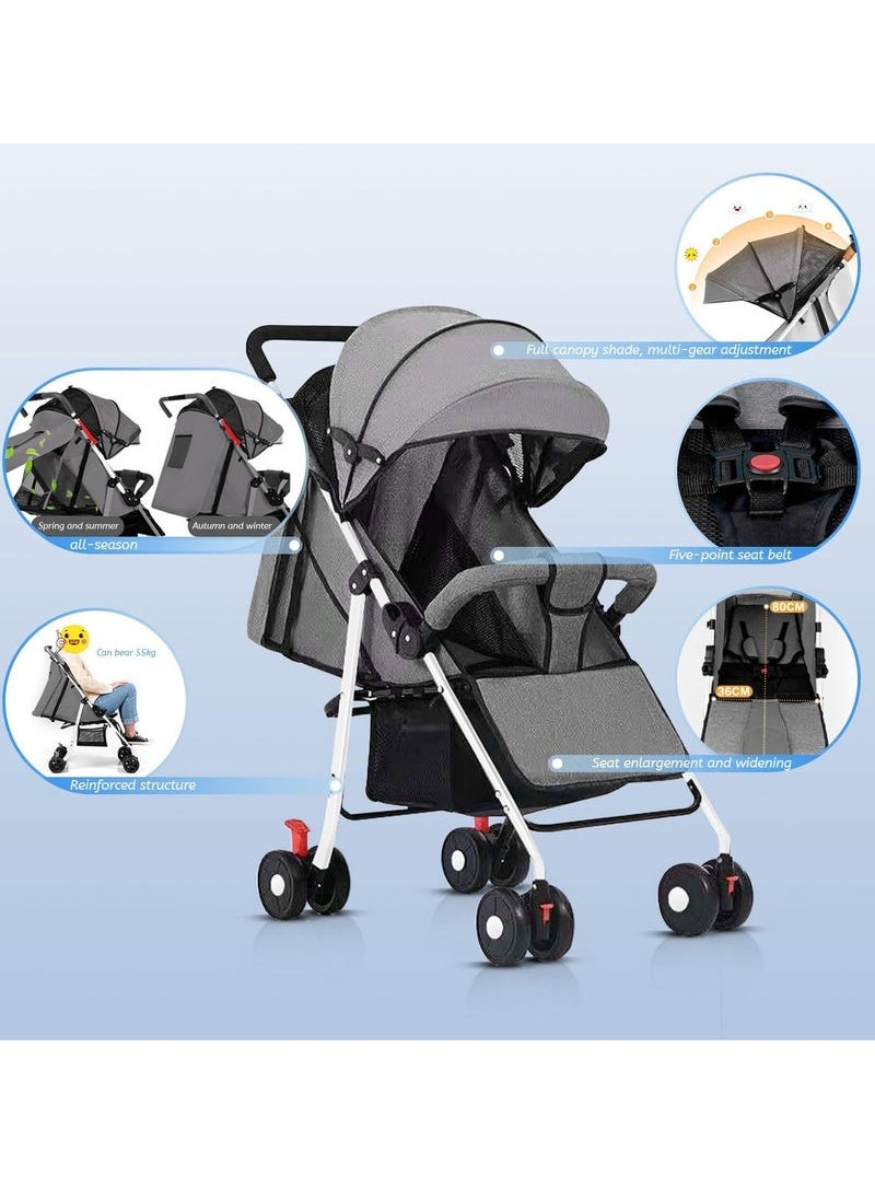 Stroller, 0-36 months Lightweight Travel Stroller with Storage Basket Foldable Travel Pram Detachable Bumper for Toddler Stroller,5-Point Safety Harness
