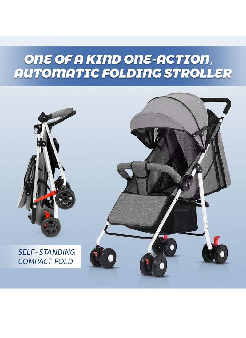 Stroller, 0-36 months Lightweight Travel Stroller with Storage Basket Foldable Travel Pram Detachable Bumper for Toddler Stroller,5-Point Safety Harness