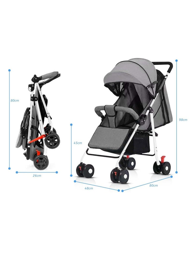Stroller, 0-36 months Lightweight Travel Stroller with Storage Basket Foldable Travel Pram Detachable Bumper for Toddler Stroller,5-Point Safety Harness