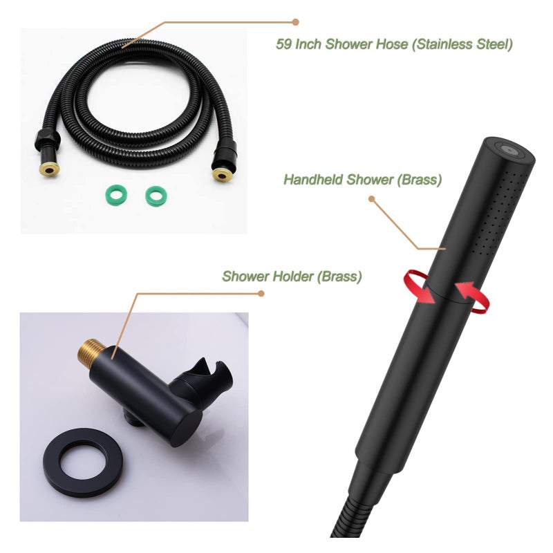 Katais Matte Black Shower Wand 2 In 1 Fuction Hand Held Shower Head High Flow 7 Inch Brass Shower Head High Pressure Handheld Shower Head Sprayer With 59 Inch Hose And Bracket - Image 5