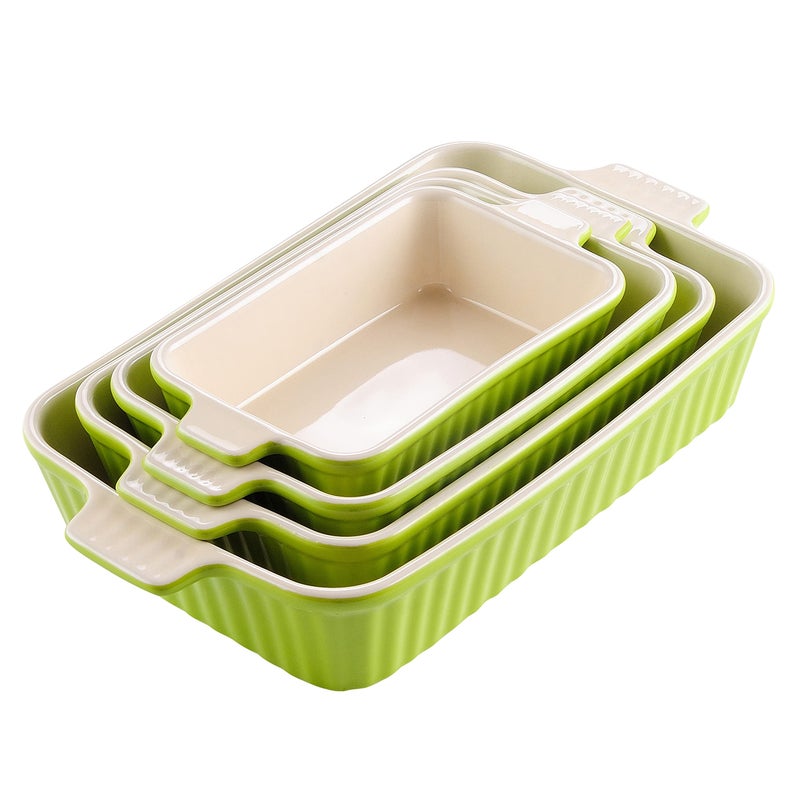 MALACASA Bakeware Set of 4, Porcelain Baking Pans Set for Oven, Casserole Dish, Ceramic Rectangular Baking Dish Lasagna Pans for Cooking Cake Kitchen, Green (9.4"/11.1"/12.2"/14.7"), Series BAKE.BAKE - Image 1