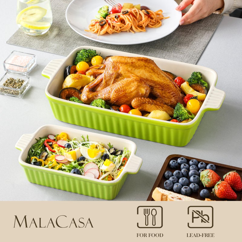 MALACASA Bakeware Set of 4, Porcelain Baking Pans Set for Oven, Casserole Dish, Ceramic Rectangular Baking Dish Lasagna Pans for Cooking Cake Kitchen, Green (9.4"/11.1"/12.2"/14.7"), Series BAKE.BAKE - Image 3