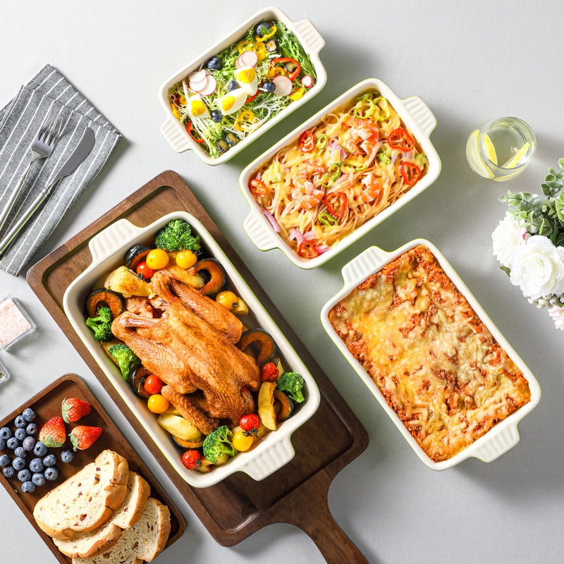 MALACASA Bakeware Set of 4, Porcelain Baking Pans Set for Oven, Casserole Dish, Ceramic Rectangular Baking Dish Lasagna Pans for Cooking Cake Kitchen, Green (9.4"/11.1"/12.2"/14.7"), Series BAKE.BAKE - Image 5