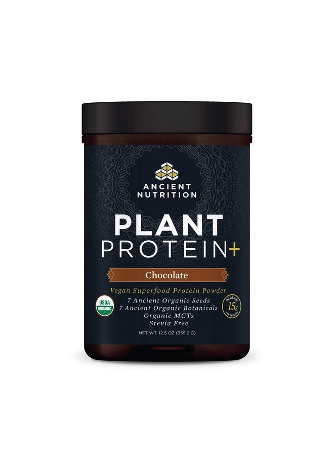 Ancient Nutrition Plant Based Protein Powder, Plant Protein+, Chocolate, Organic Vegan Superfoods Supplement, 15g Protein Per Serving, Gluten Free, Paleo Friendly 12 Serving - Image 1