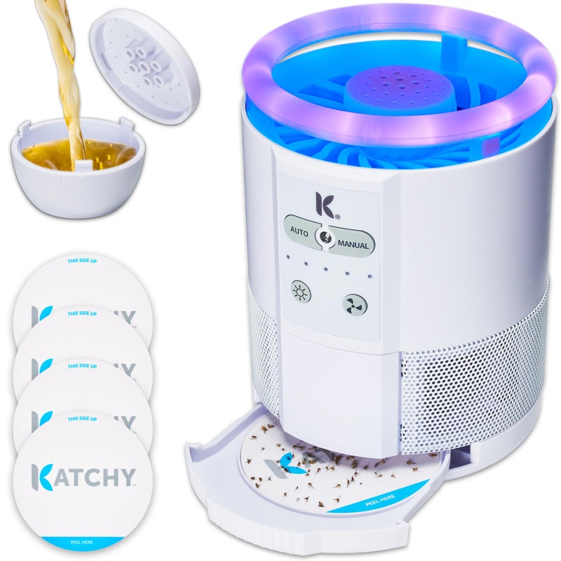 Katchy Duo â€“ Indoor Fly Trap with Scent Pod â€“ Day & Night Effective â€“ Mosquito, Fruit Fly, Gnat & Small Moth Killer â€“ Non-Zapper Trap with UV Bug Light & Fan Suction (White) - Image 1