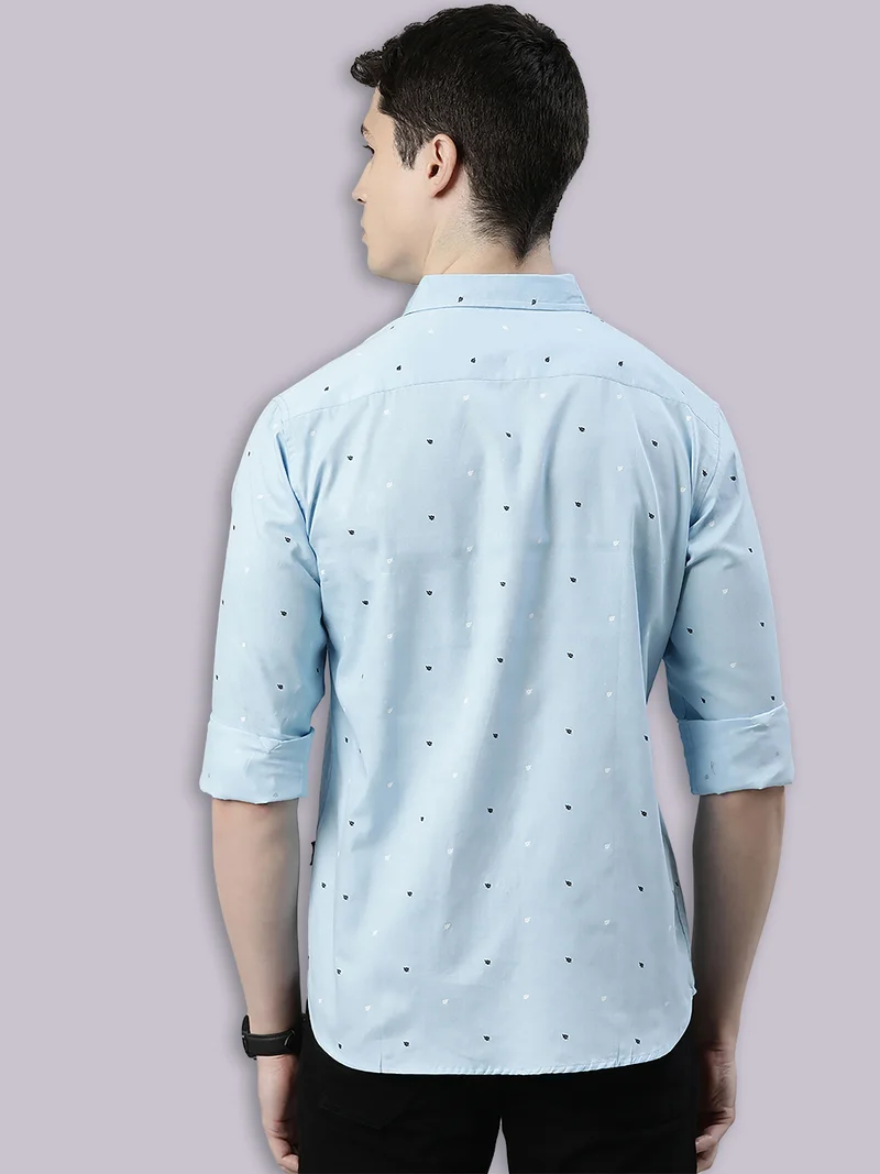 جوفن قميص قطني كاجوال مطبوع أزرق فاتح رجالي