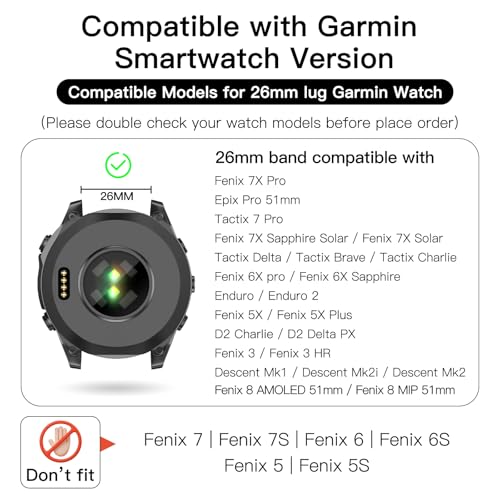 OVERSTEP Compatible with Fenix 8 51mm Watch Bands, 26mm Soft Siliocne Strap for Garmin Fenix 5X/Fenix 5X Plus/Fenix 6X/Fenix 6X Pro/Fenix 7X/Fenix 7X Pro Smartwatch(Army Green, Black) - Image 2