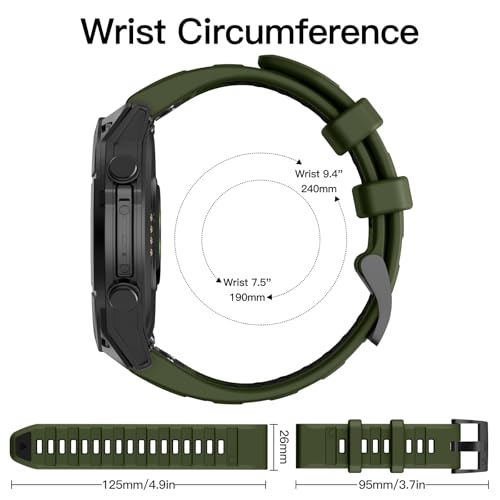 OVERSTEP Compatible with Fenix 8 51mm Watch Bands, 26mm Soft Siliocne Strap for Garmin Fenix 5X/Fenix 5X Plus/Fenix 6X/Fenix 6X Pro/Fenix 7X/Fenix 7X Pro Smartwatch(Army Green, Black) - Image 4
