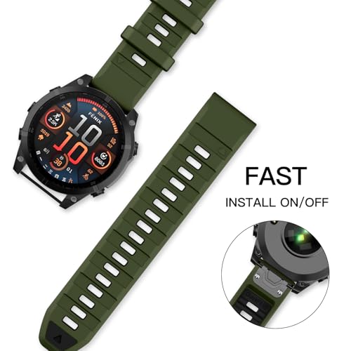 OVERSTEP Compatible with Fenix 8 51mm Watch Bands, 26mm Soft Siliocne Strap for Garmin Fenix 5X/Fenix 5X Plus/Fenix 6X/Fenix 6X Pro/Fenix 7X/Fenix 7X Pro Smartwatch(Army Green, Black) - Image 3