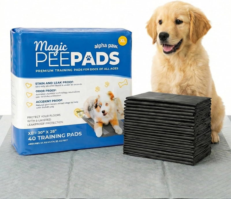 alpha paw - Odor Eliminating Pee Pads for Dogs, Extra Thick Disposable Leak-Proof Dog Pads, Quick-Dry, Non-Slip Backing, With Pheromones To Attract Your Dog - Image 1
