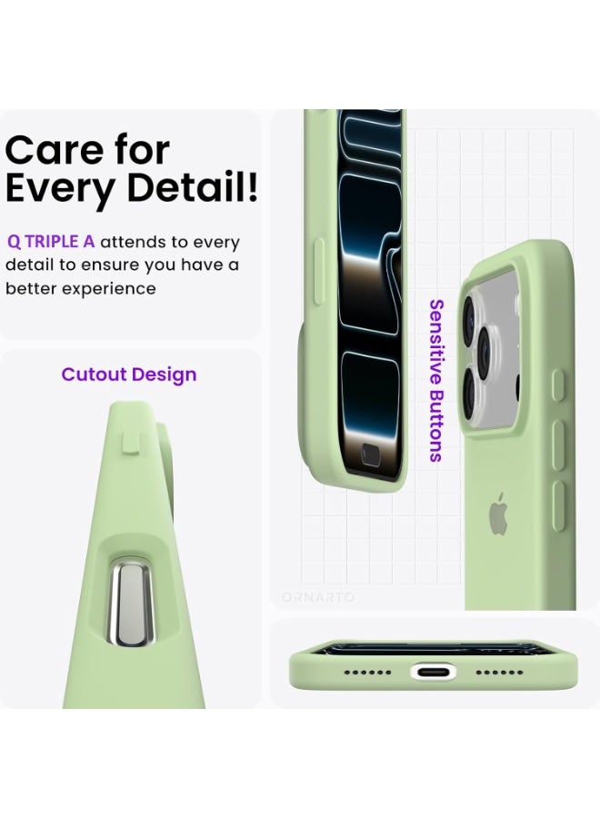 Q TRIPLE A Compatible with iPhone 17 Pro Max Case 6.9", Slim Liquid Silicone 3 Layers Soft Gel Rubber Shockproof Protective Cover with Anti-Scratch Microfiber Lining (Light Green) - Image 3