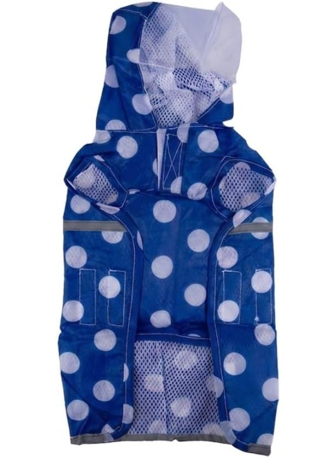 Daiso Dog Raincoat Dot Patterned Waterproof Jacket – Blue Lightweight Hooded Pet Rain Coat for Dogs - Image 2