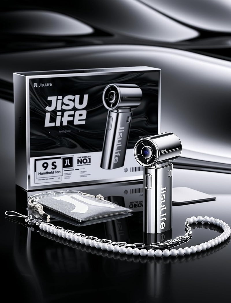 جيسيو لايف مروحة يدوية محمولة JISULIFE LIFE9، قوة توربو وسرعة هواء عالية [أقصى وقت تبريد 18 ساعة]، 5 سرعات، بطارية قابلة لإعادة الشحن 5000 مللي أمبير، تصميم صغير الحجم للجيب، مروحة شخصية للسفر والحفلات والرحلات البحرية والمكياج - كروم - Image 2